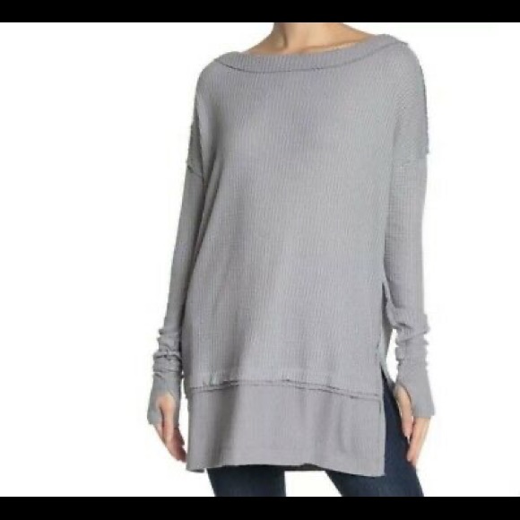 WE THE FREE PEOPLE North Shore Storm Grey Waffle Thermal Tunic Lounge Top XS - Picture 2 of 8